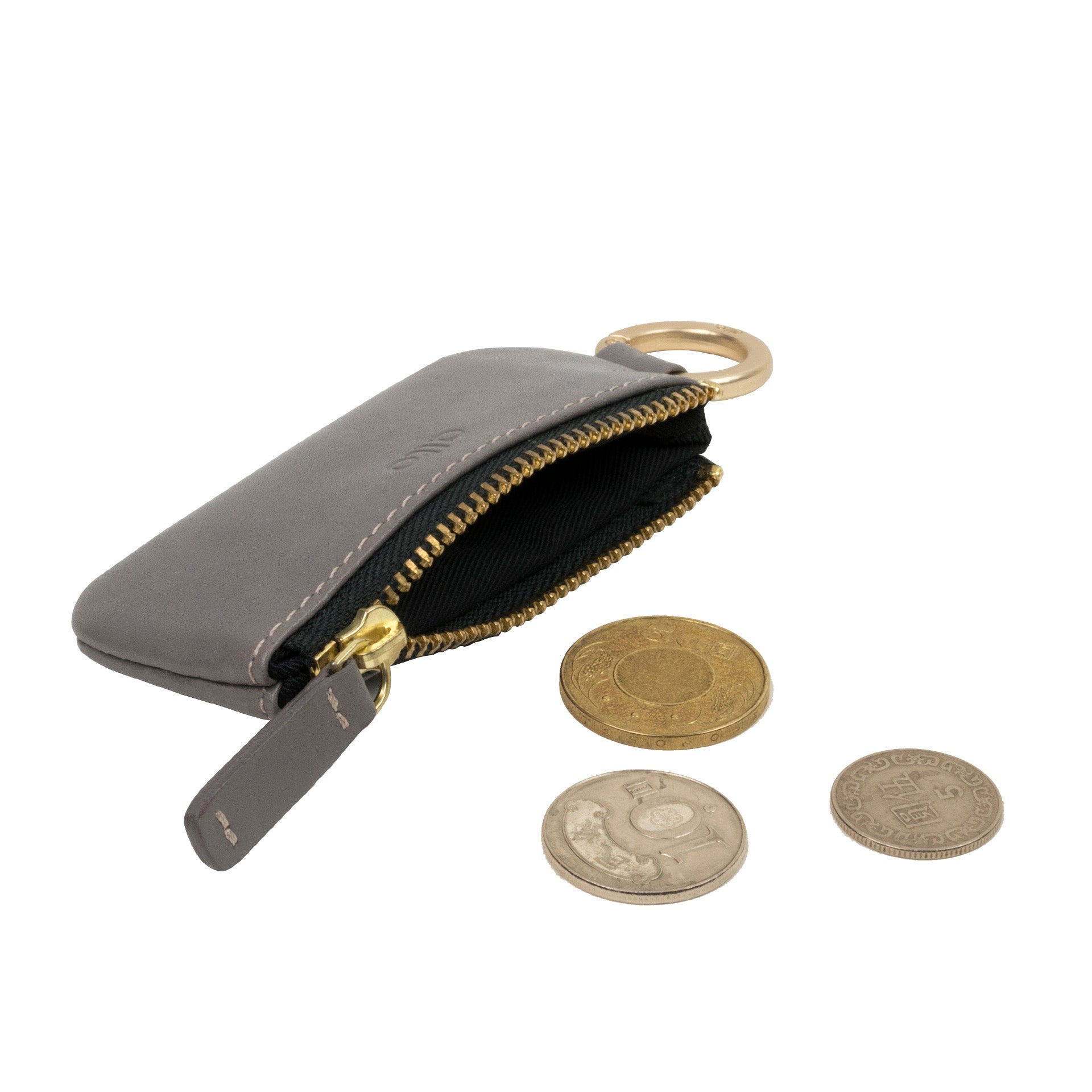 惜福品 - 皮革鑰匙環零錢包 - 礫石灰