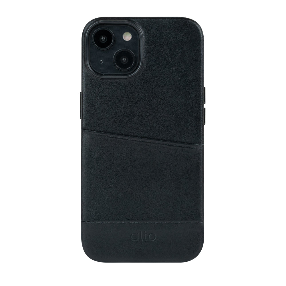 惜福品 - iPhone 14/iPhone 16e - Metro 插卡皮革手機殼 - 渡鴉黑