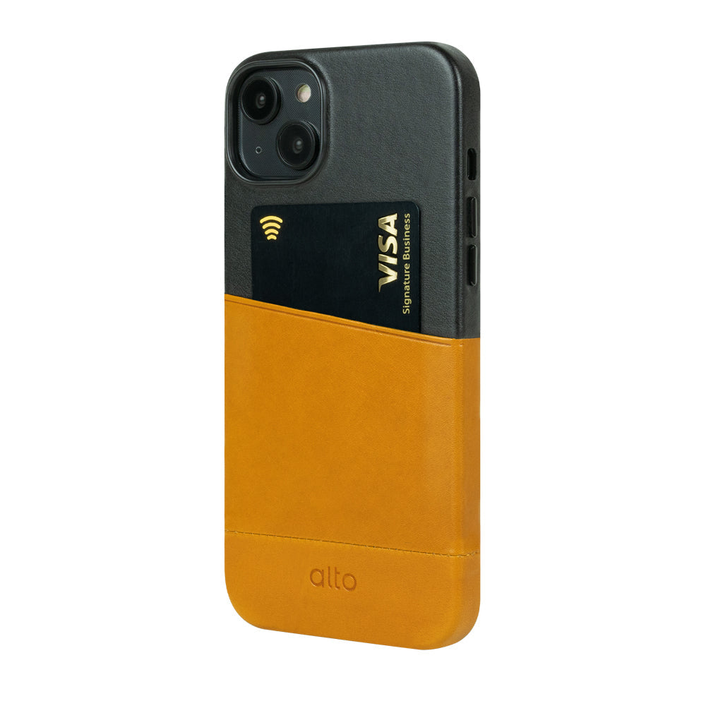 惜福品 - iPhone 14 Plus/iPhone 15 Plus - Metro 插卡皮革手機殼 - 焦糖棕/渡鴉黑