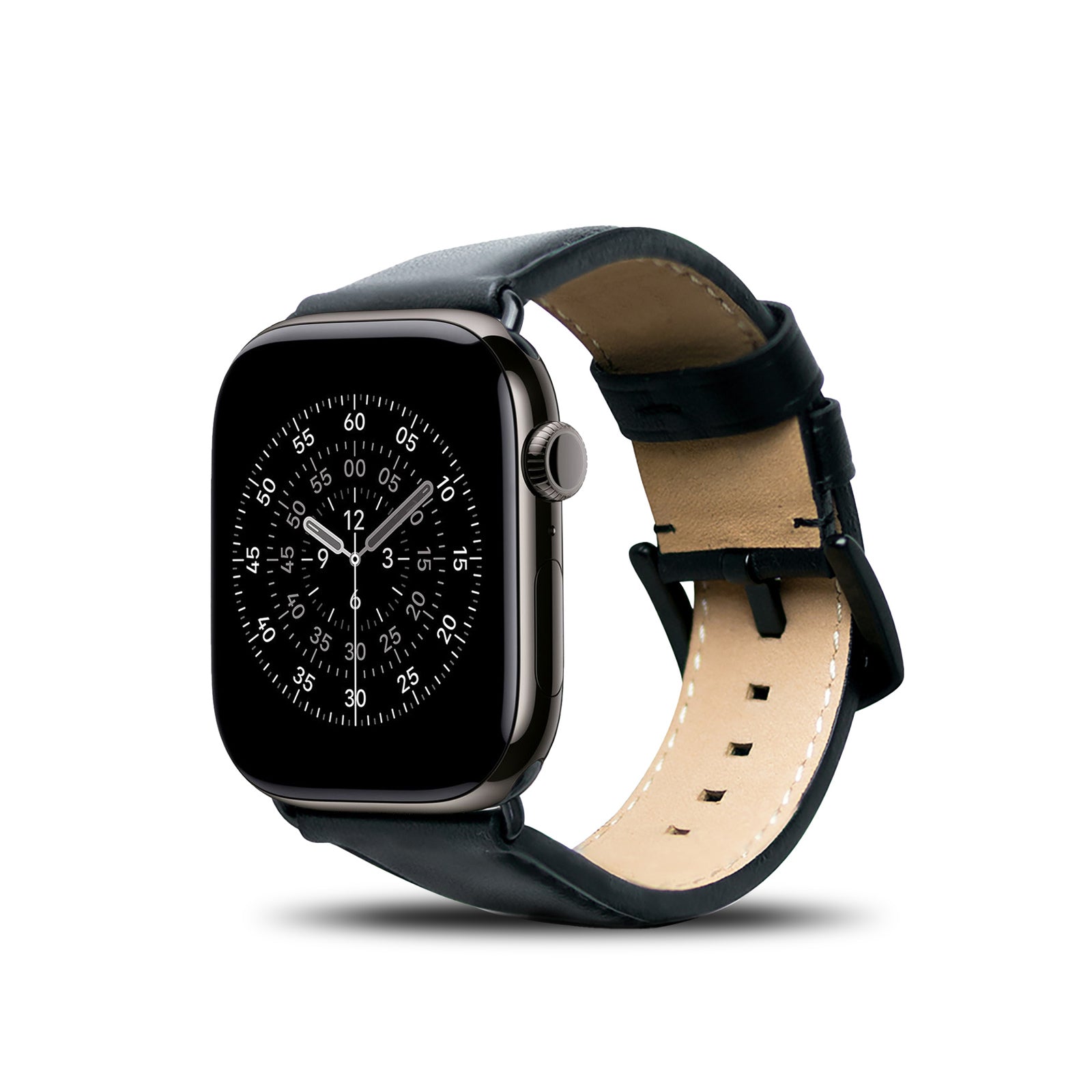 Apple Watch 皮革錶帶 - 44-49mm - 渡鴉黑
