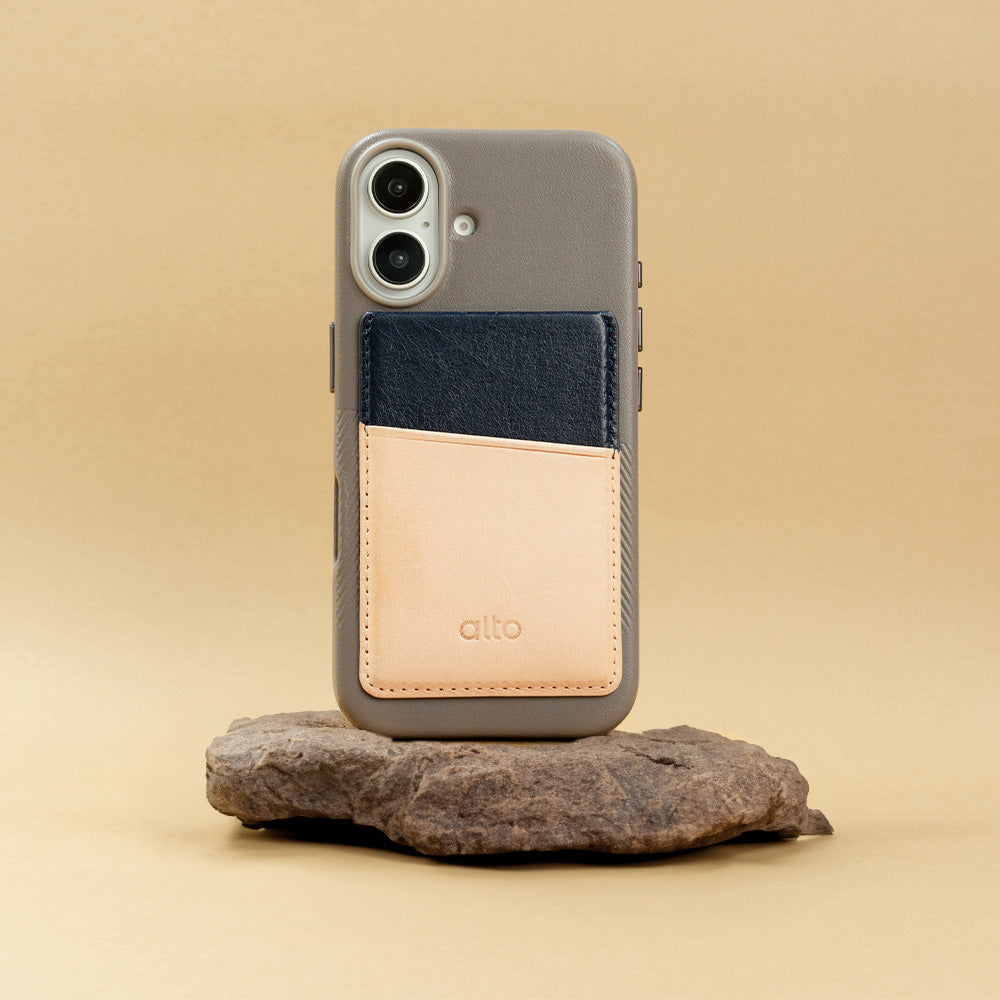 惜福品 - iPhone 磁吸皮革卡套 - 海軍藍/本色