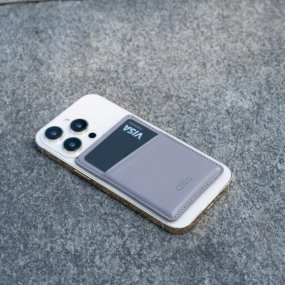iPhone 磁吸皮革卡套 - 礫石灰
