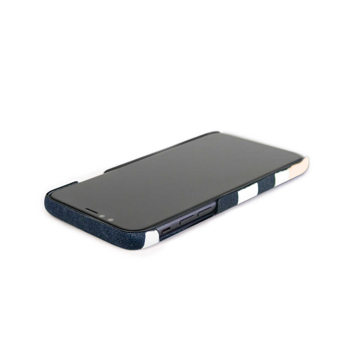 iPhone Xs Max - Denim 皮革手機殼 - 白條紋
