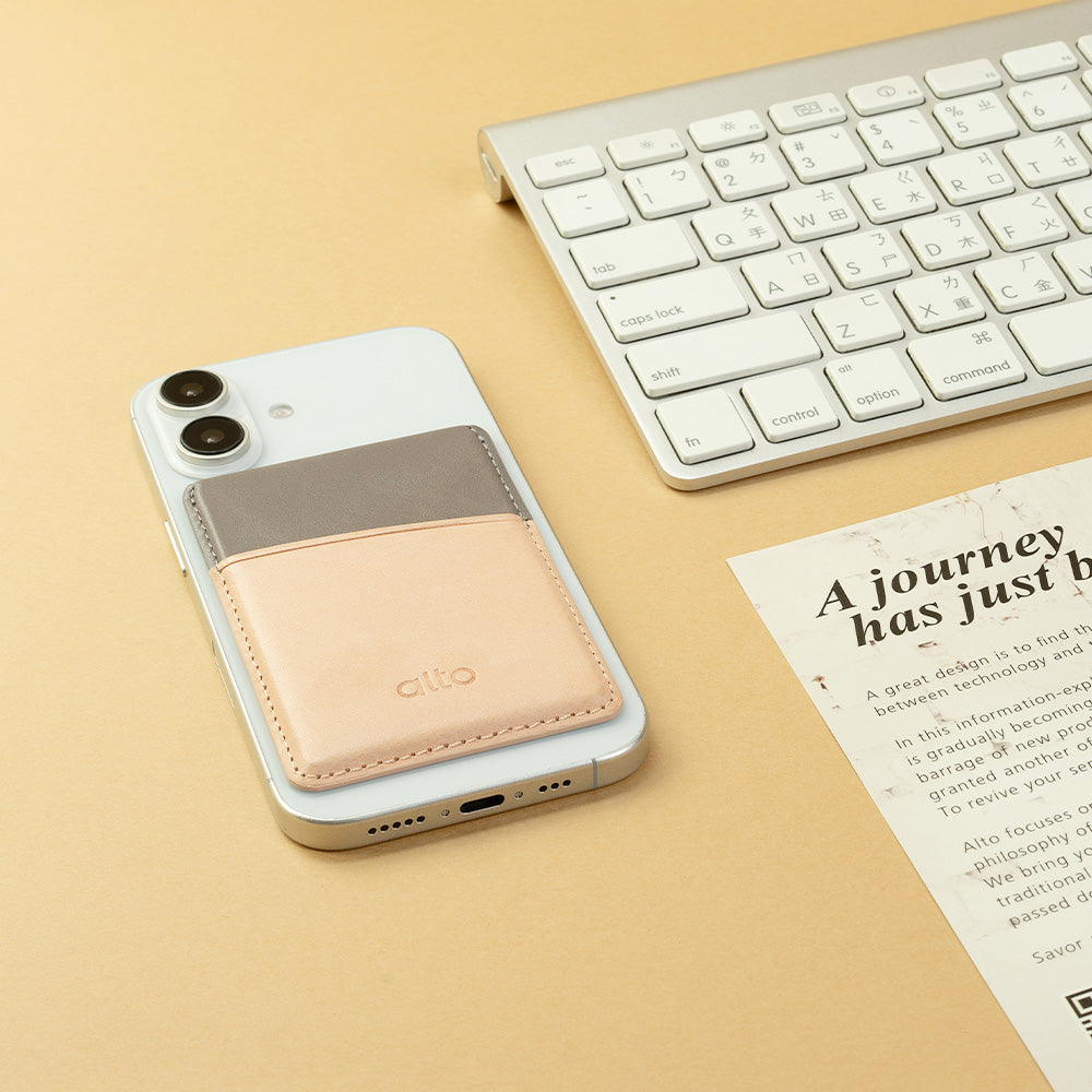 惜福品 - iPhone 磁吸皮革卡套 - 礫石灰/本色