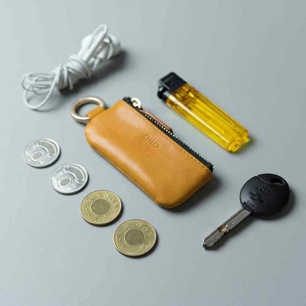 惜福品 - 皮革鑰匙環零錢包 - 焦糖棕