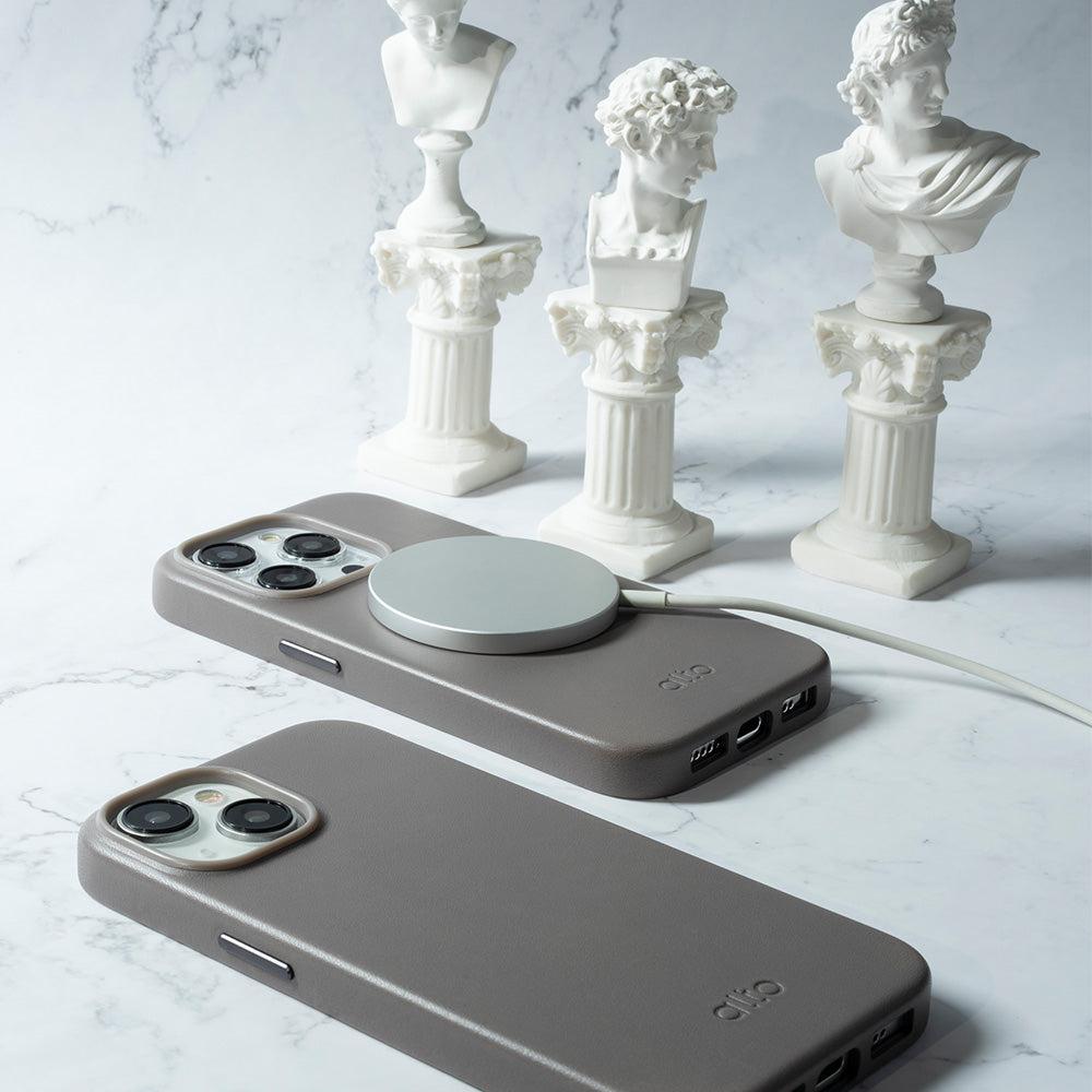 iPhone 15 Pro - Clop 磁吸皮革手機殼 - 礫石灰