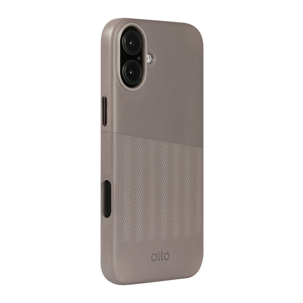 iPhone 16 Plus - Herring 磁吸壓紋皮革手機殼 - 礫石灰