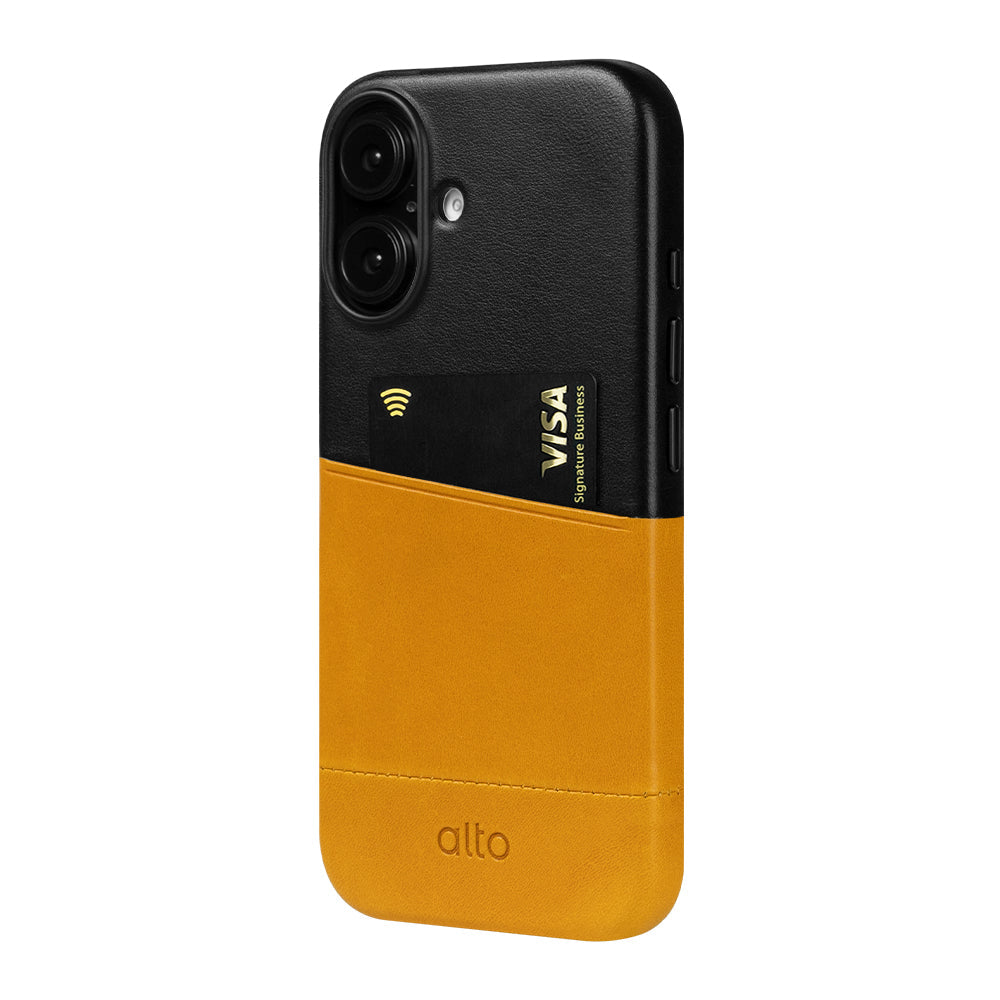 惜福品 - iPhone 16 Plus - Metro 插卡皮革手機殼 - 焦糖棕/渡鴉黑