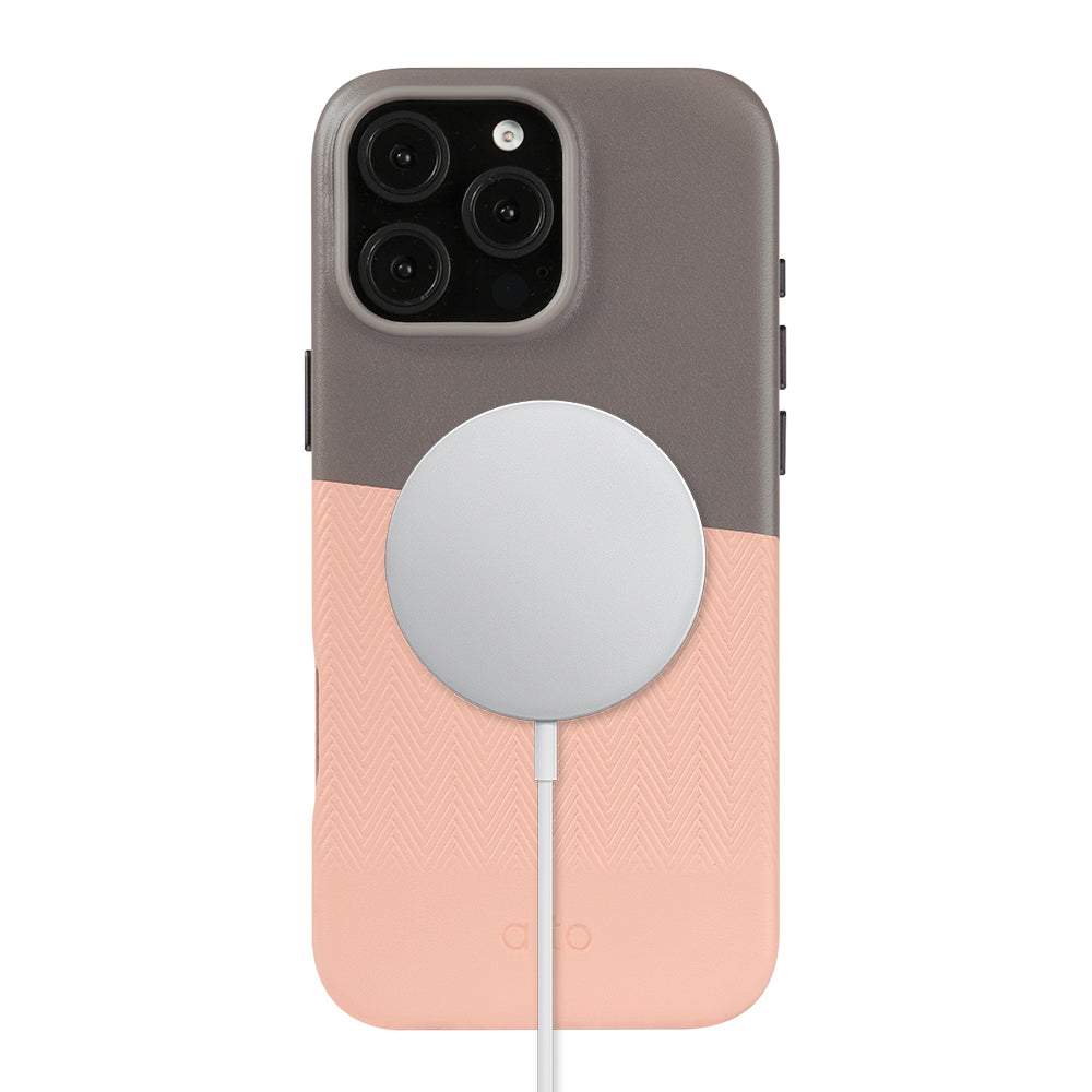 iPhone 16 Pro Max - Herring 磁吸壓紋皮革手機殼 - 礫石灰/迷霧粉