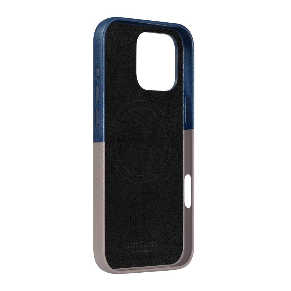 惜福品 - iPhone 16 Pro Max - Herring 磁吸壓紋皮革手機殼 - 海軍藍/礫石灰