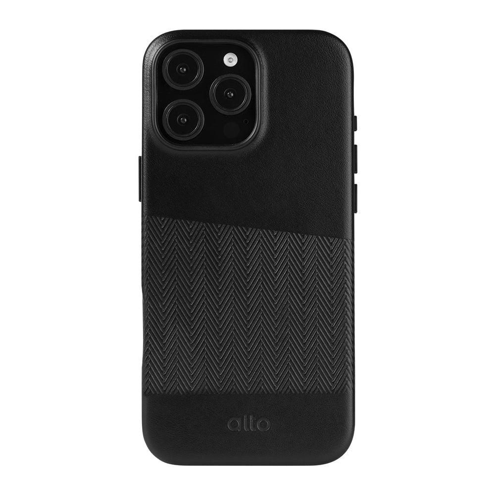 惜福品 - iPhone 16 Pro Max - Herring 磁吸壓紋皮革手機殼 - 渡鴉黑