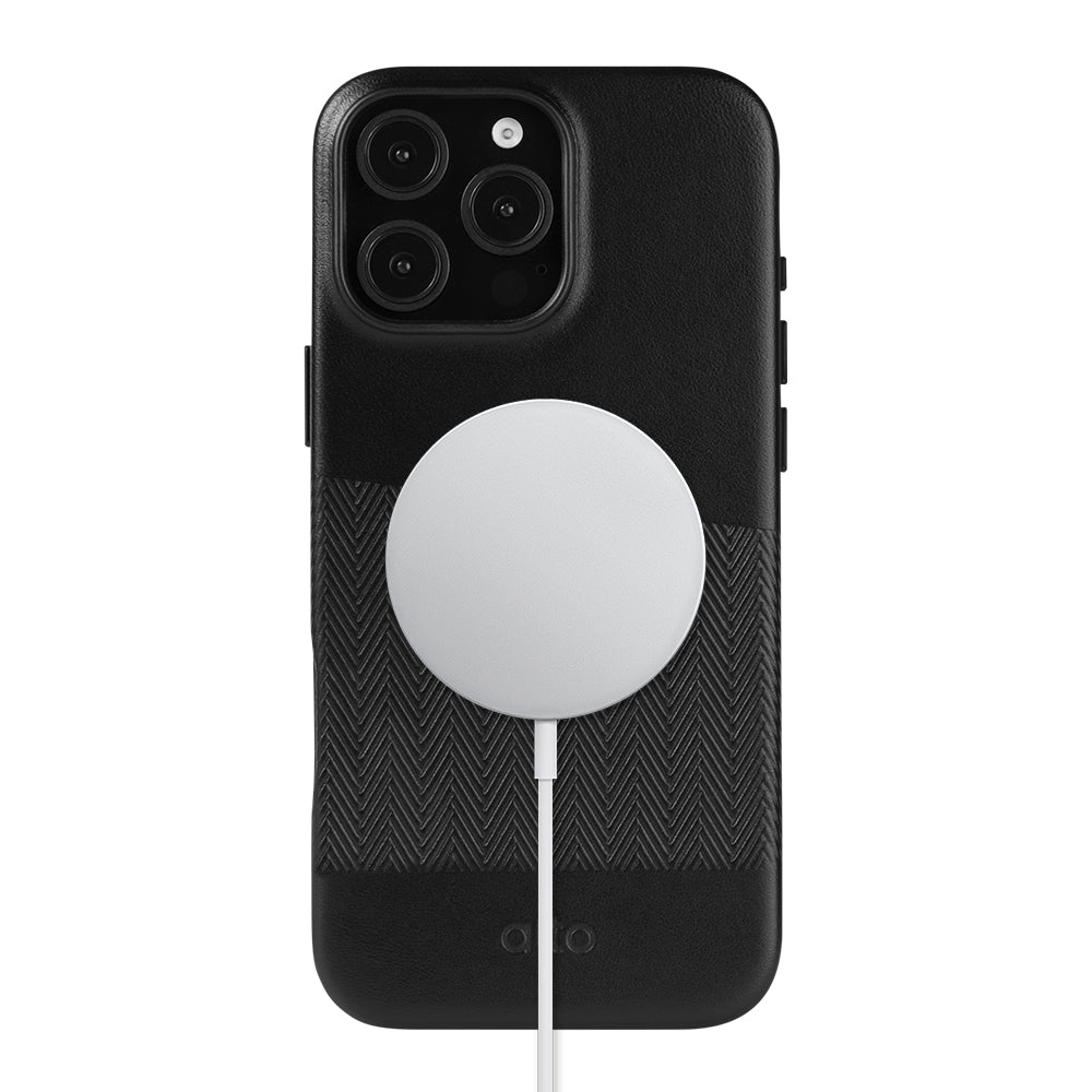 iPhone 16 Pro Max - Herring 磁吸壓紋皮革手機殼 - 渡鴉黑