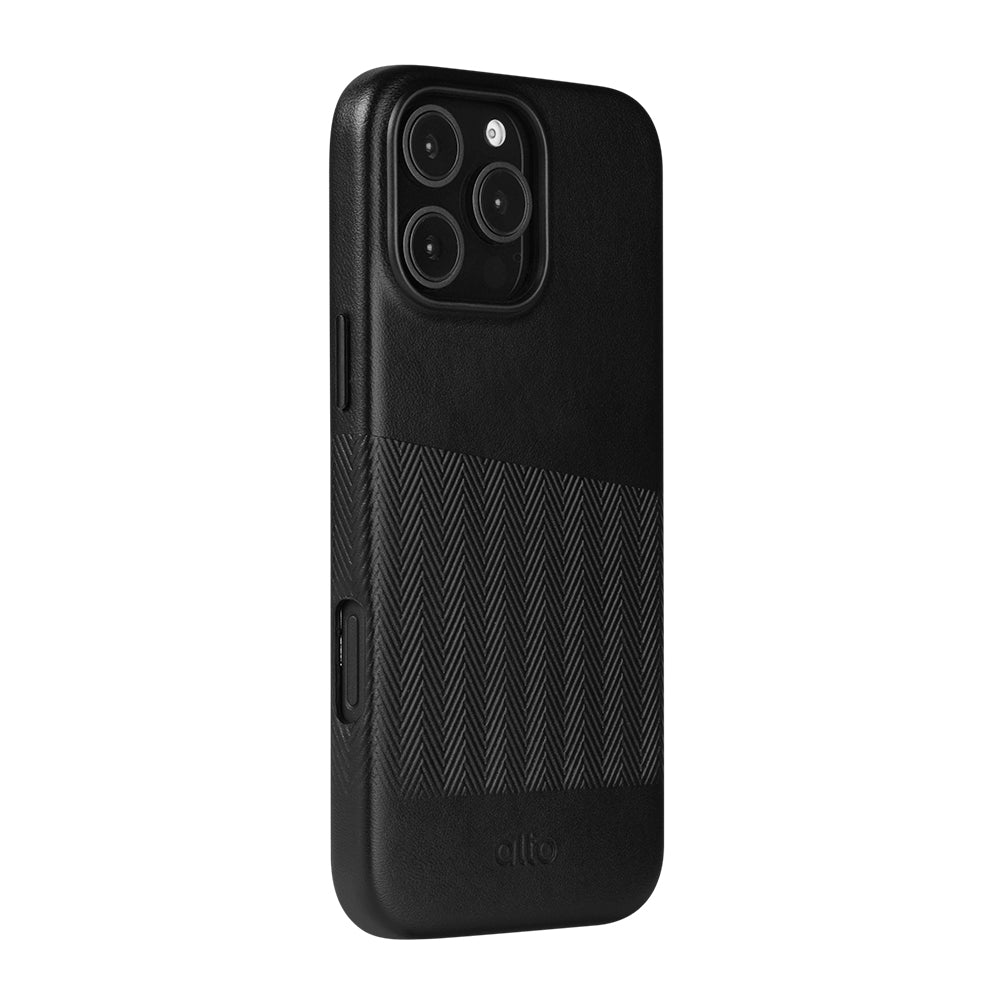 惜福品 - iPhone 16 Pro Max - Herring 磁吸壓紋皮革手機殼 - 渡鴉黑