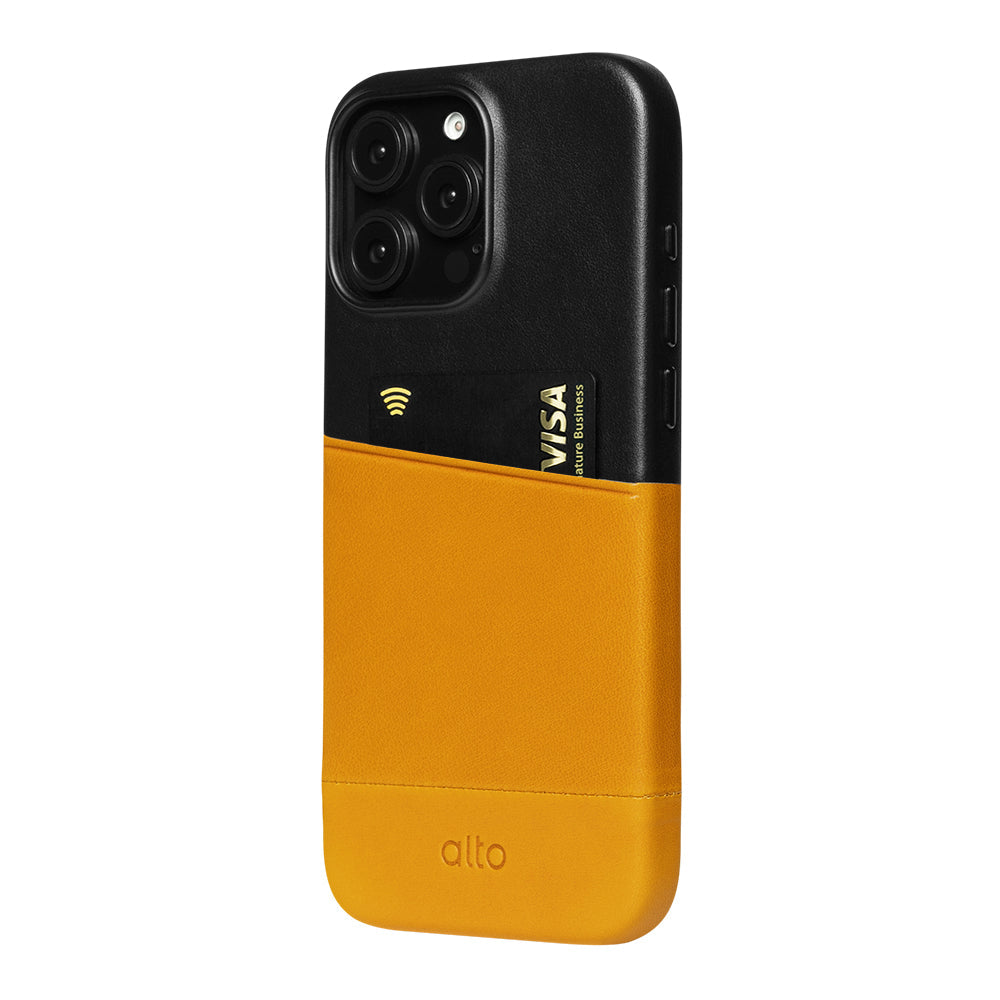 惜福品 - iPhone 16 Pro Max - Metro 插卡皮革手機殼 - 焦糖棕/渡鴉黑