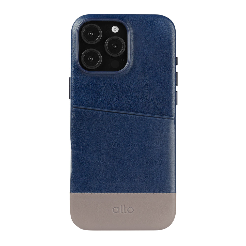 惜福品 - iPhone 16 Pro Max - Metro 插卡皮革手機殼 - 海軍藍/礫石灰