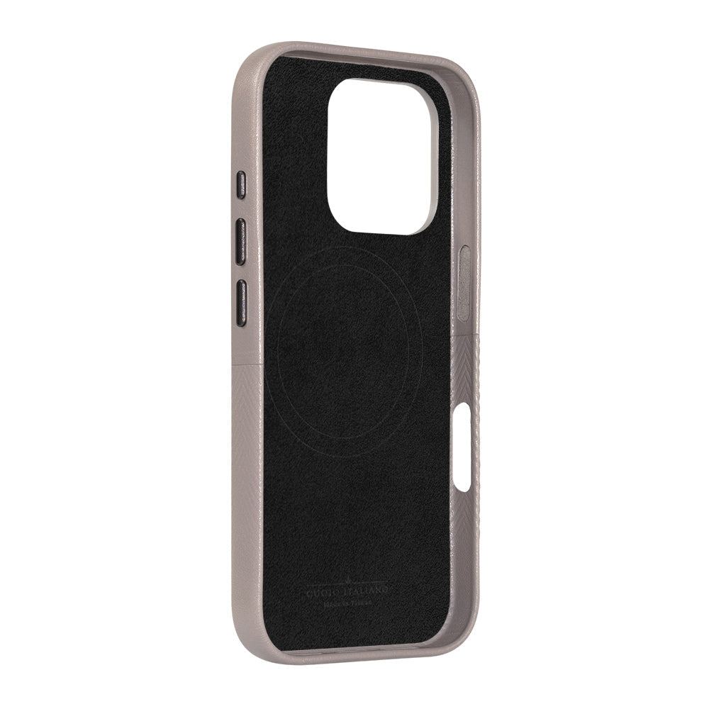 惜福品 - iPhone 16 Pro - Herring 磁吸壓紋皮革手機殼 - 礫石灰