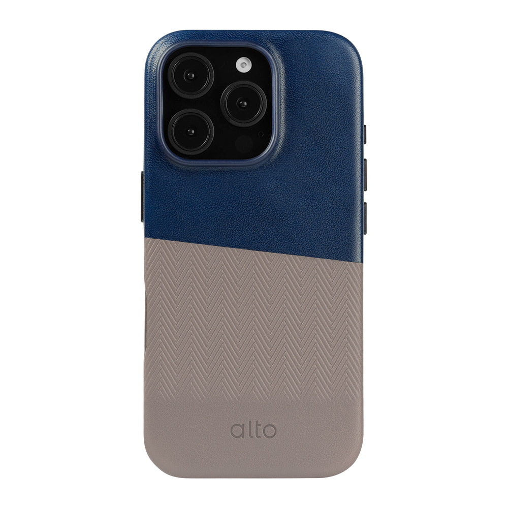 iPhone 16 Pro - Herring 磁吸壓紋皮革手機殼 - 海軍藍/礫石灰