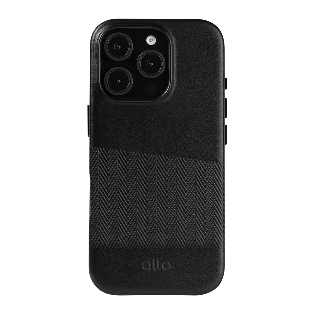 惜福品 - iPhone 16 Pro - Herring 磁吸壓紋皮革手機殼 - 渡鴉黑