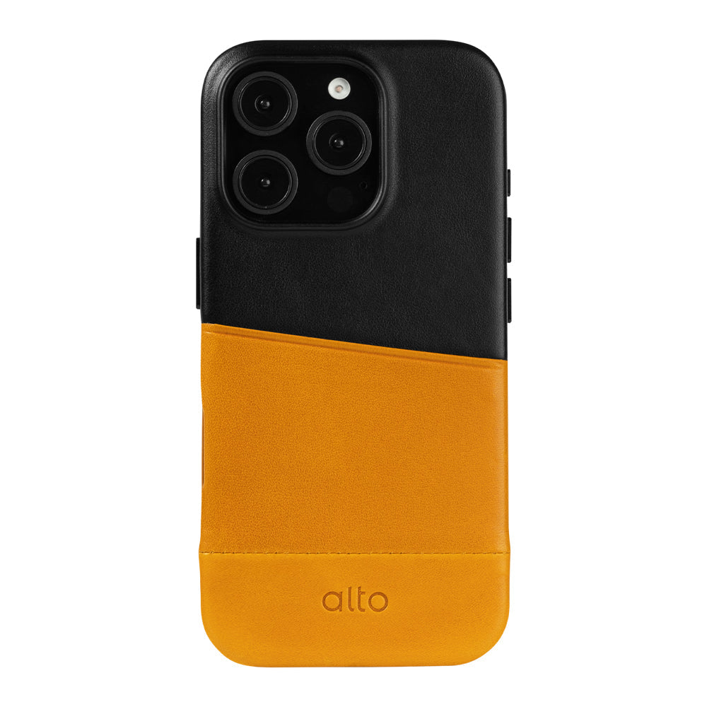 惜福品 - iPhone 16 Pro - Metro 插卡皮革手機殼 - 焦糖棕/渡鴉黑