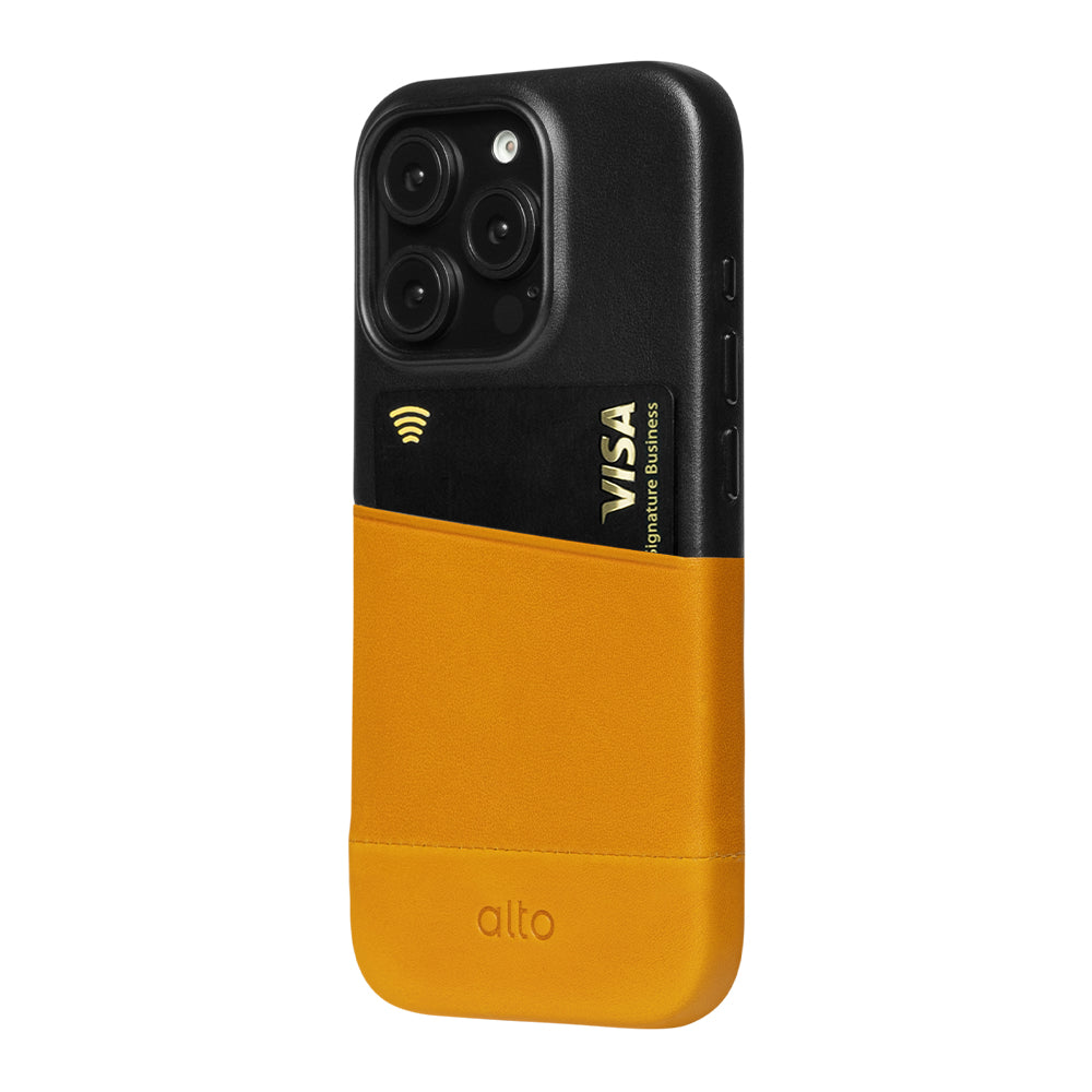 惜福品 - iPhone 16 Pro - Metro 插卡皮革手機殼 - 焦糖棕/渡鴉黑