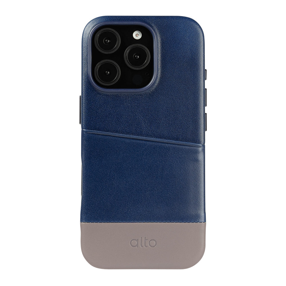 iPhone 16 Pro - Metro 插卡皮革手機殼 - 海軍藍/礫石灰