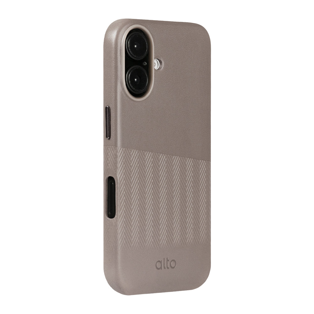 惜福品 - iPhone 16 - Herring 磁吸壓紋皮革手機殼 - 礫石灰