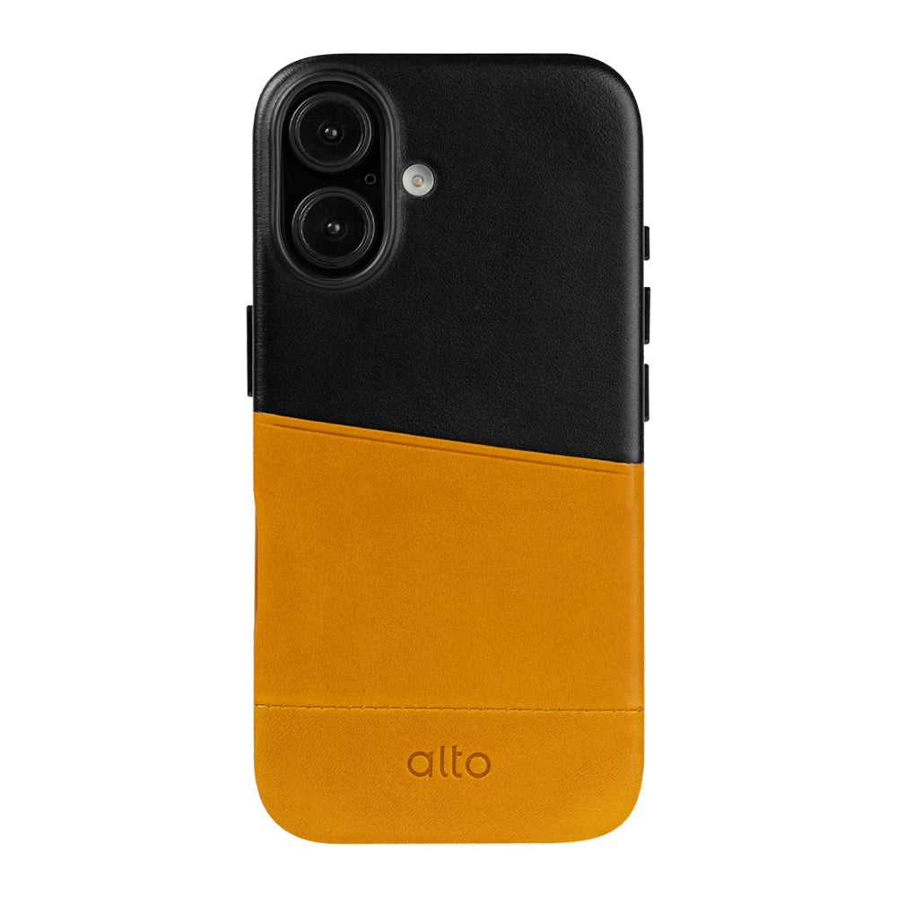 惜福品 - iPhone 16 - Metro 插卡皮革手機殼 - 焦糖棕/渡鴉黑