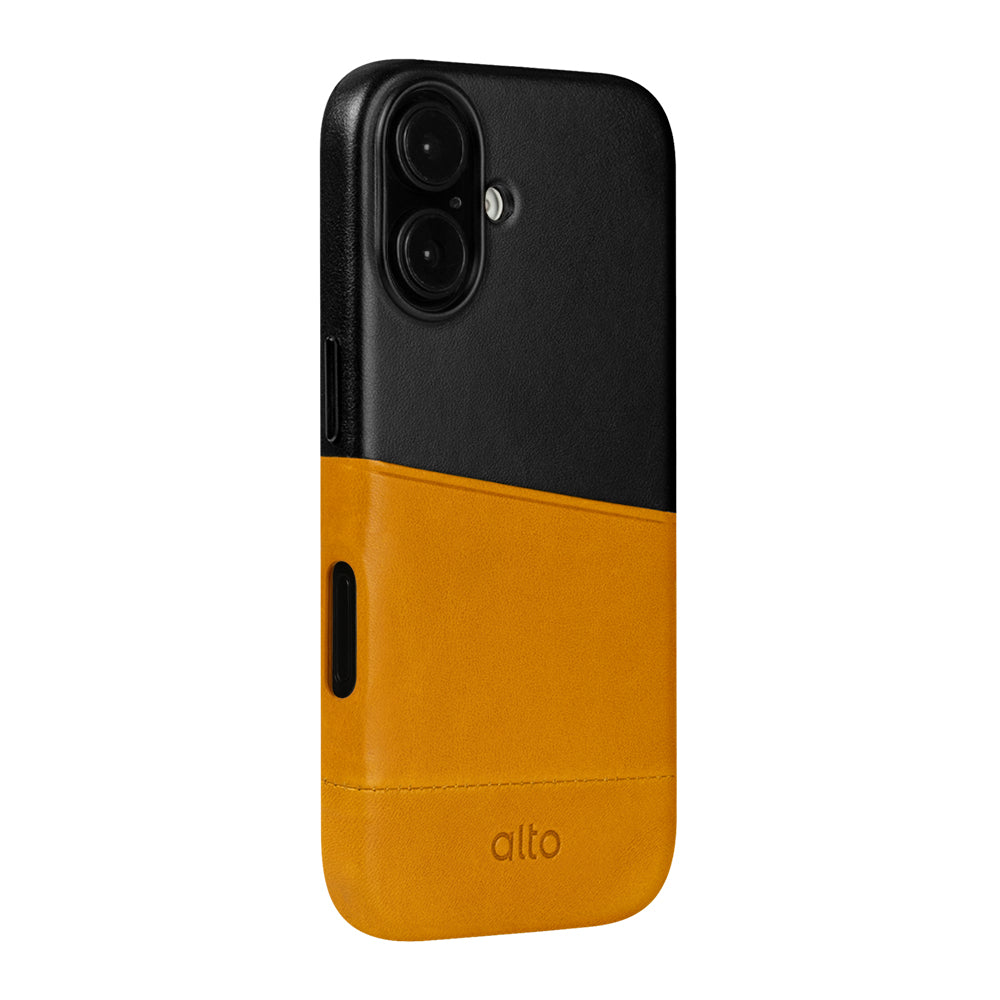 惜福品 - iPhone 16 - Metro 插卡皮革手機殼 - 焦糖棕/渡鴉黑