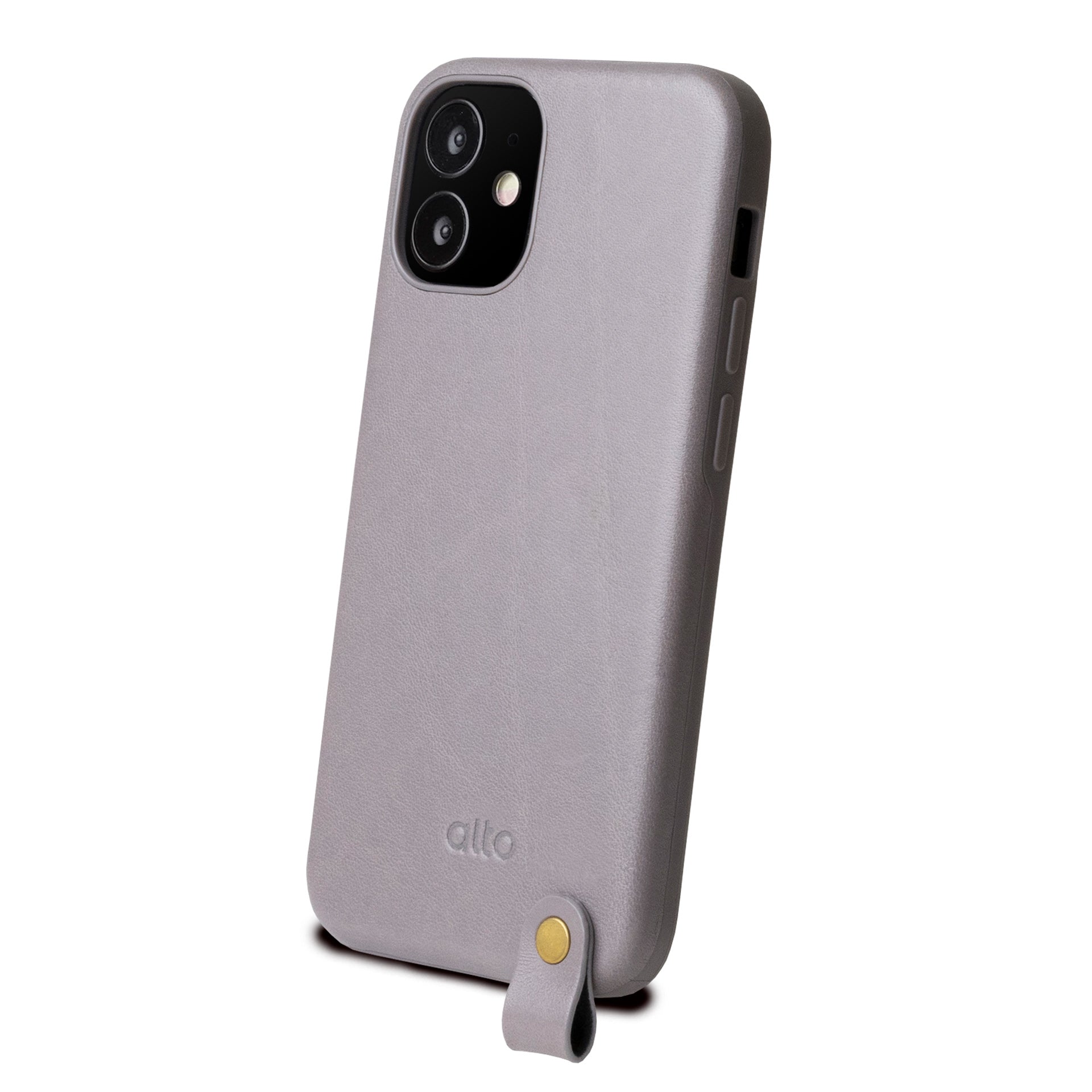 iPhone 12 mini - Anello 360 掛繩皮革手機殼 - 礫石灰