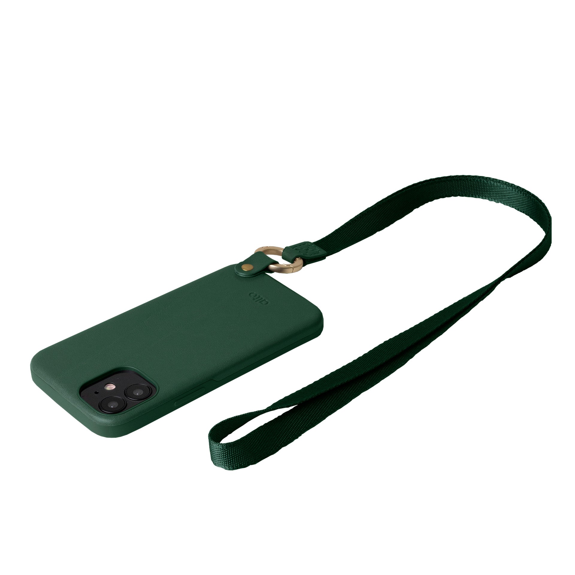 iPhone 12 mini - Anello 360 掛繩皮革手機殼 - 森林綠