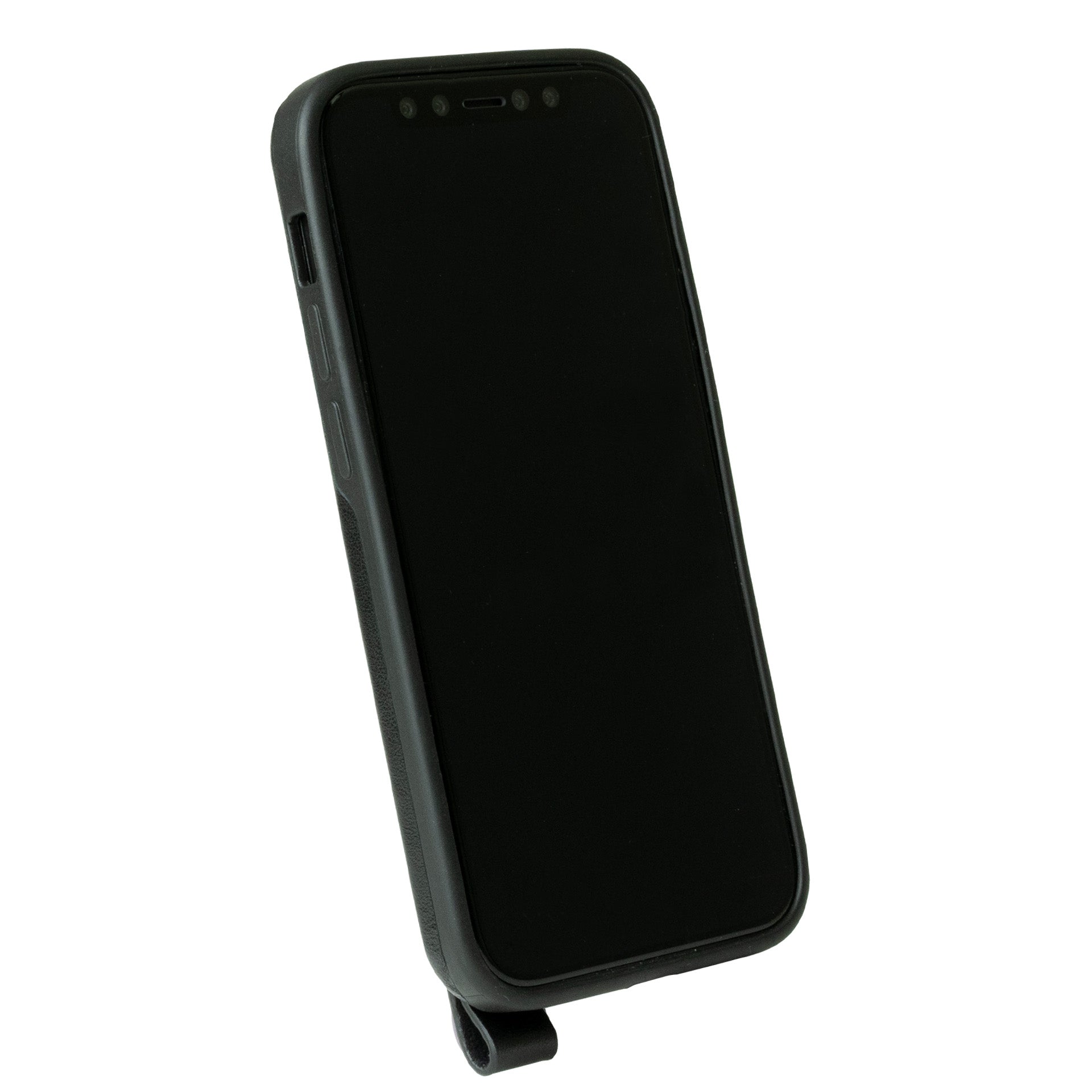 iPhone 12 mini - Anello 360 掛繩皮革手機殼 - 渡鴉黑