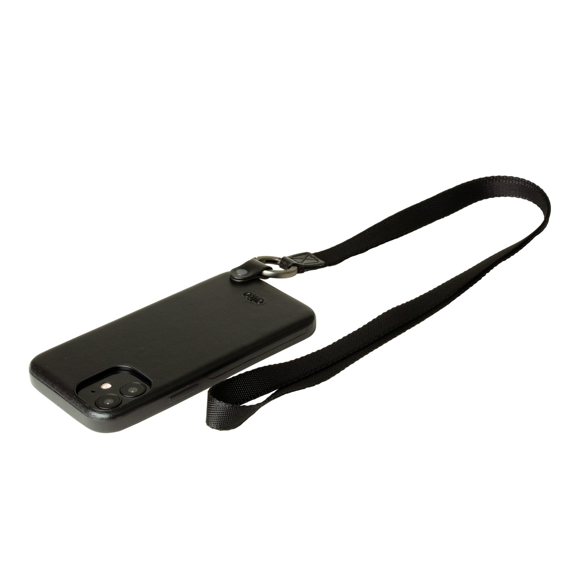 iPhone 12 mini - Anello 360 掛繩皮革手機殼 - 渡鴉黑