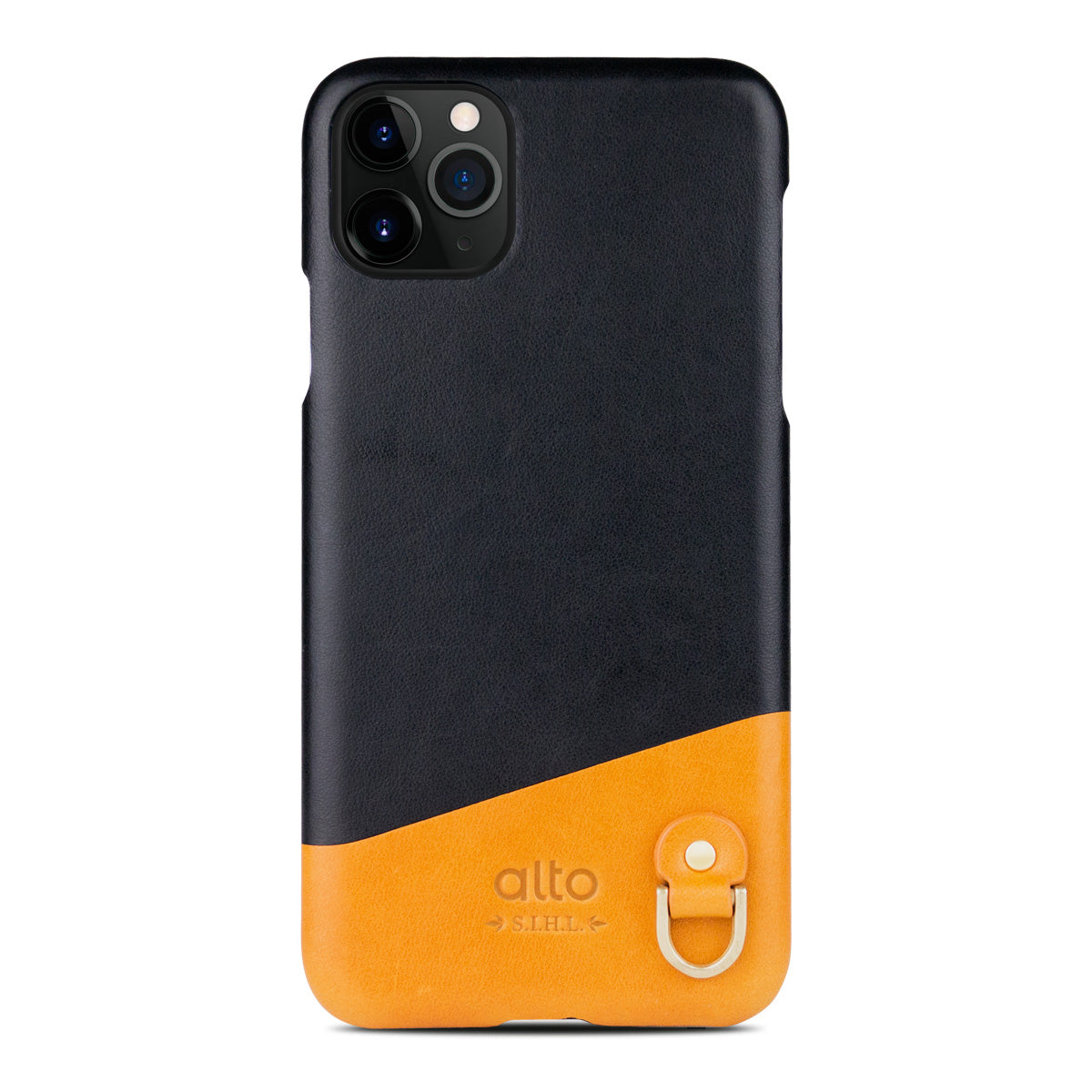 iPhone 11 Pro - Anello 掛繩皮革手機殼 - 渡鴉黑/焦糖棕