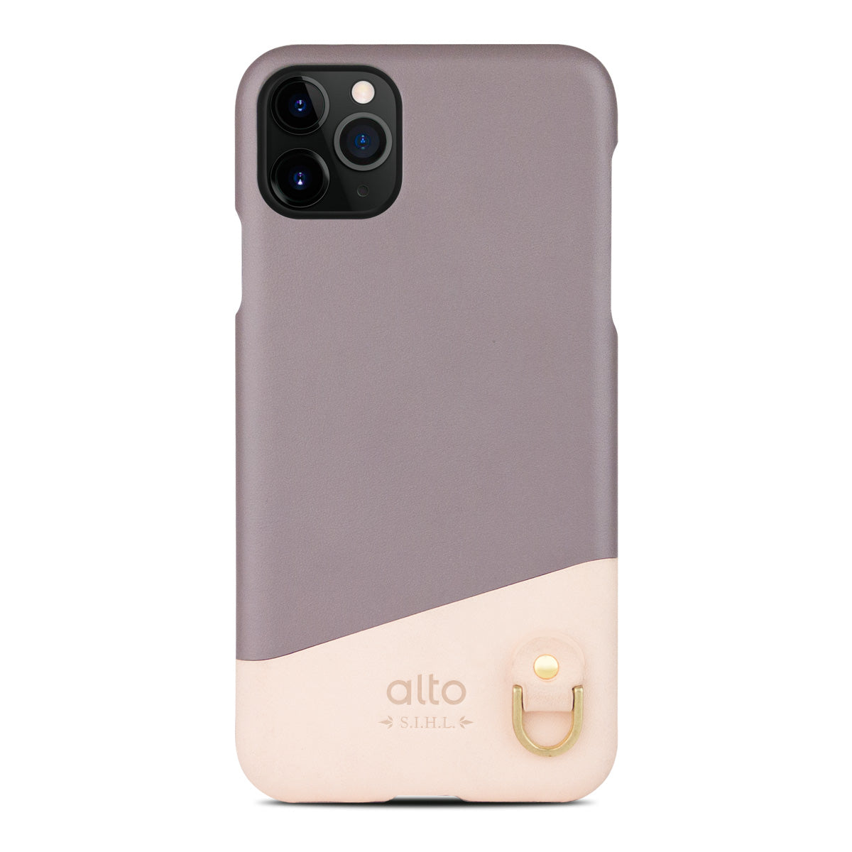 iPhone 11 Pro - Anello 掛繩皮革手機殼 - 礫石灰/本色