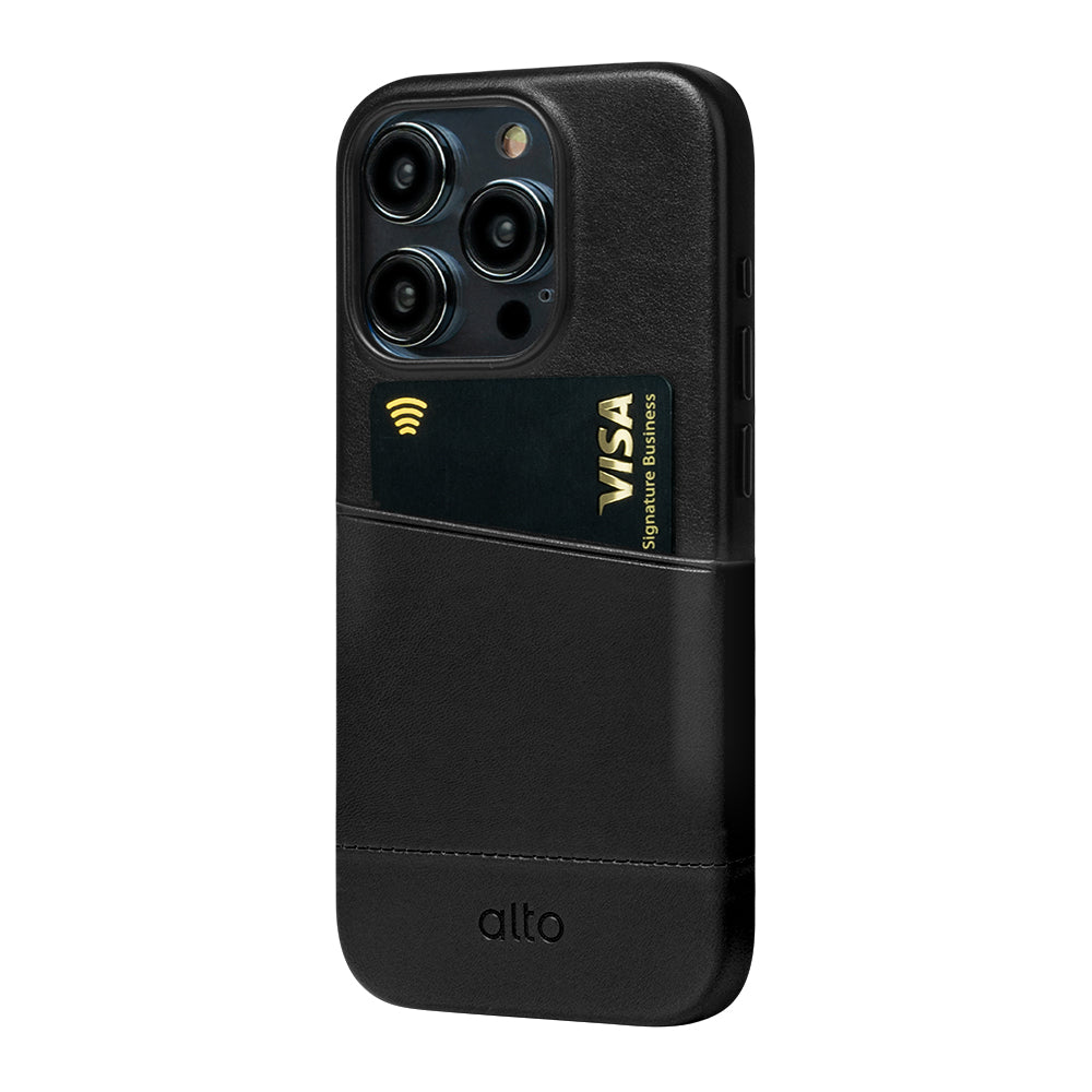 iPhone 15 Pro - Metro 插卡式皮革手機殼 - 渡鴉黑