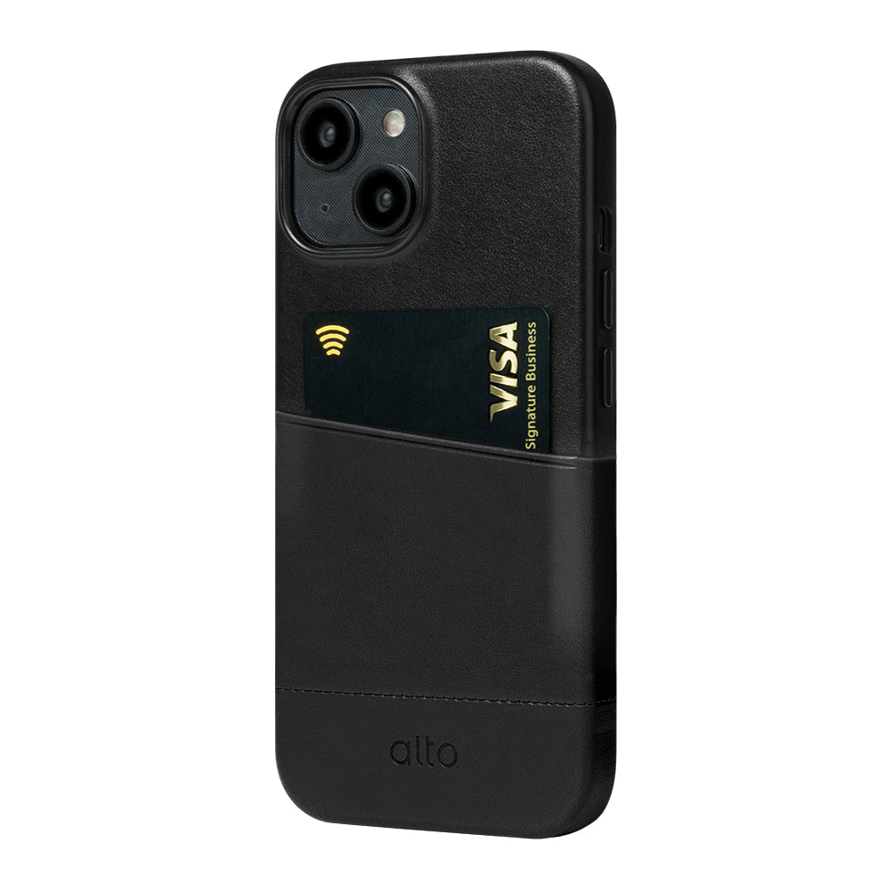 iPhone 15 - Metro 插卡式皮革手機殼 - 渡鴉黑