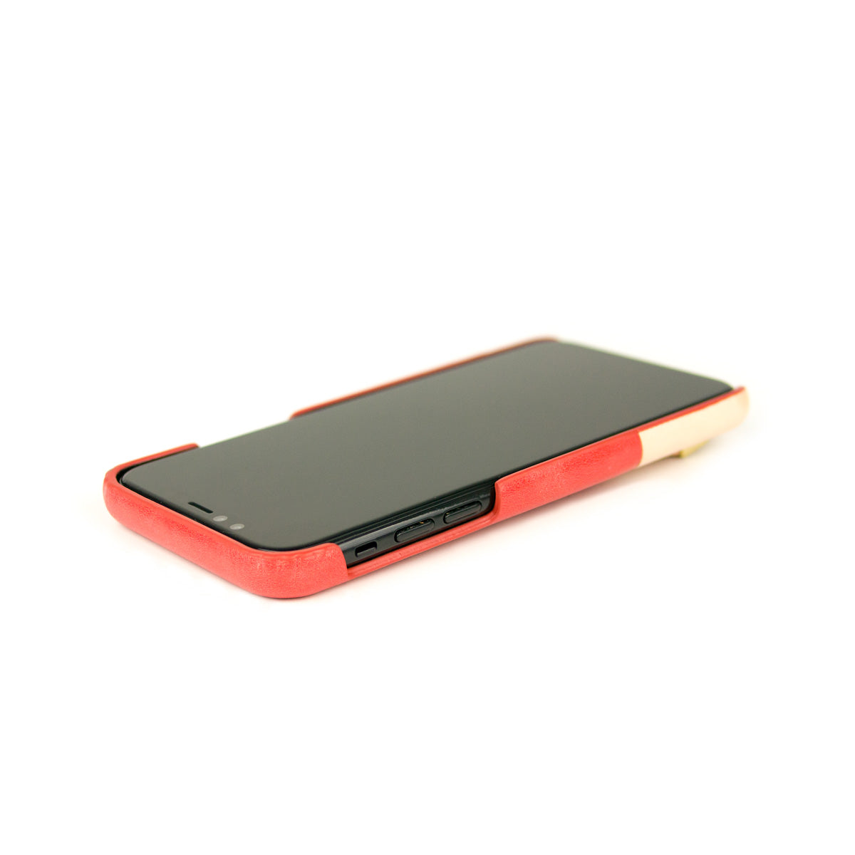 惜福品 - iPhone Xs Max - Anello 掛繩皮革手機殼 - 珊瑚紅/本色
