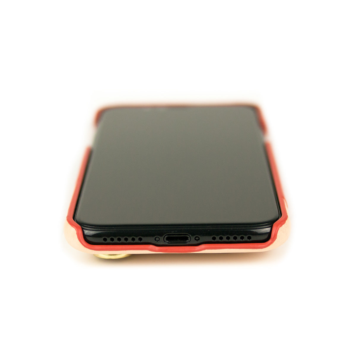 惜福品 - iPhone Xs Max - Anello 掛繩皮革手機殼 - 珊瑚紅/本色