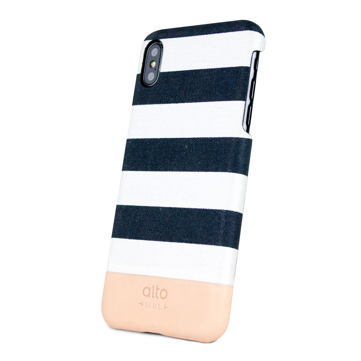 iPhone Xs Max - Denim 皮革手機殼 - 白條紋