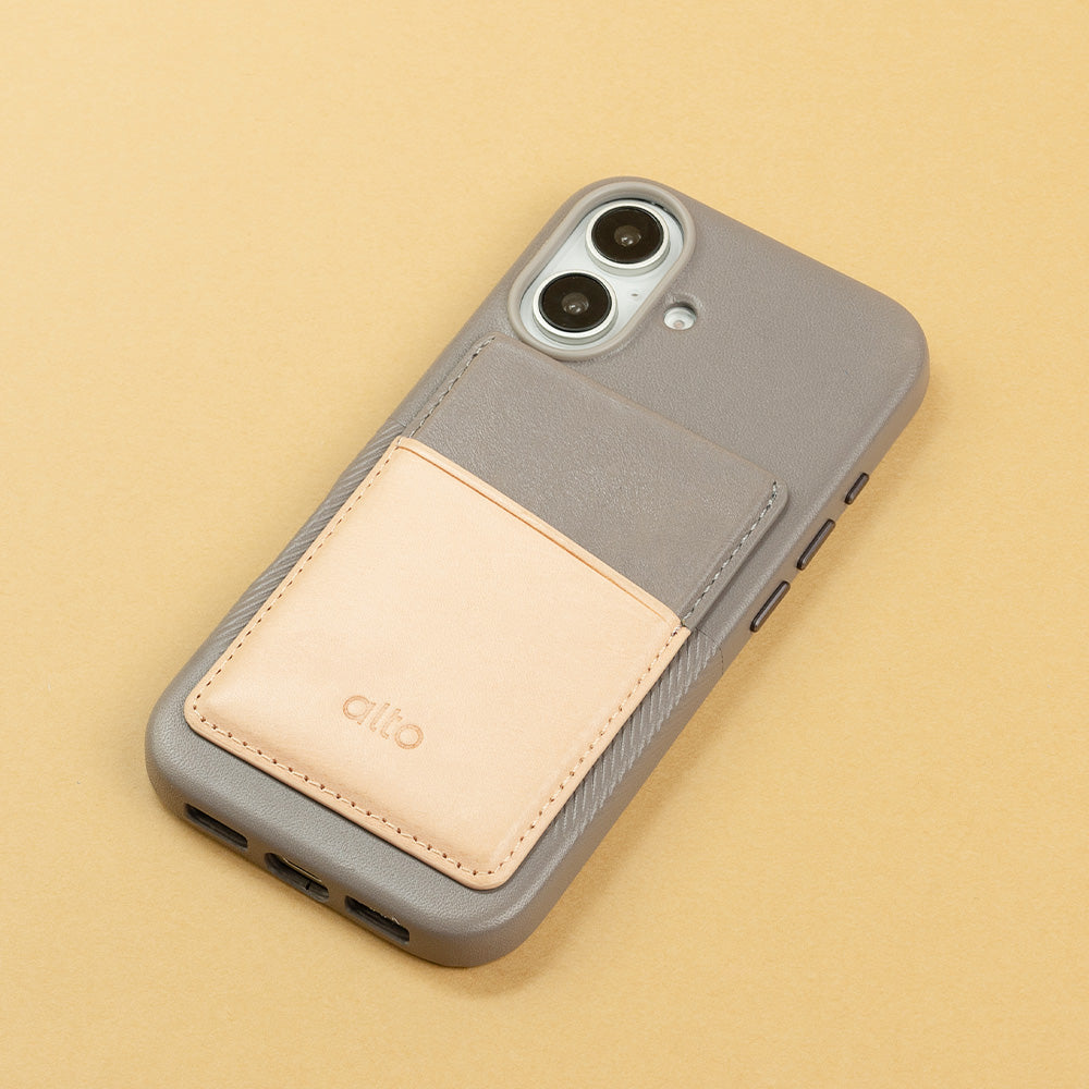 惜福品 - iPhone 磁吸皮革卡套 - 礫石灰/本色