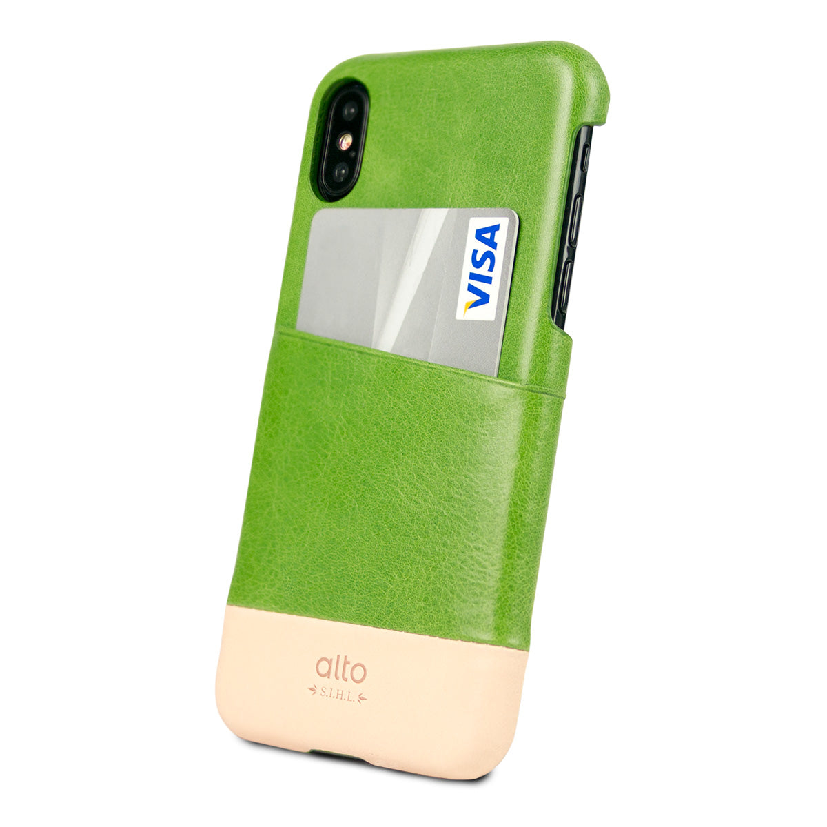 iPhone Xs Max - Metro 插卡式皮革手機殼 - 萊姆綠/本色