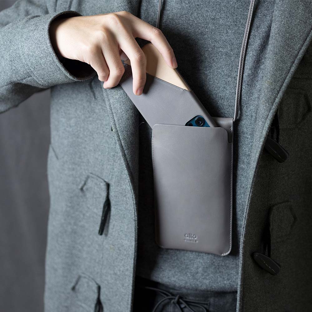 惜福品 - 皮革輕便手機隨身包 - 礫石灰