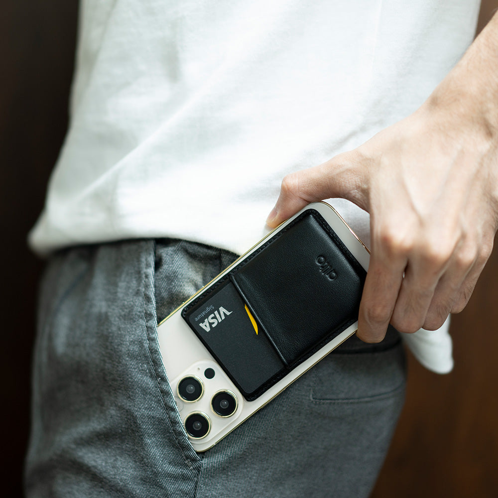 惜福品 - iPhone 磁吸皮革卡套 - 渡鴉黑