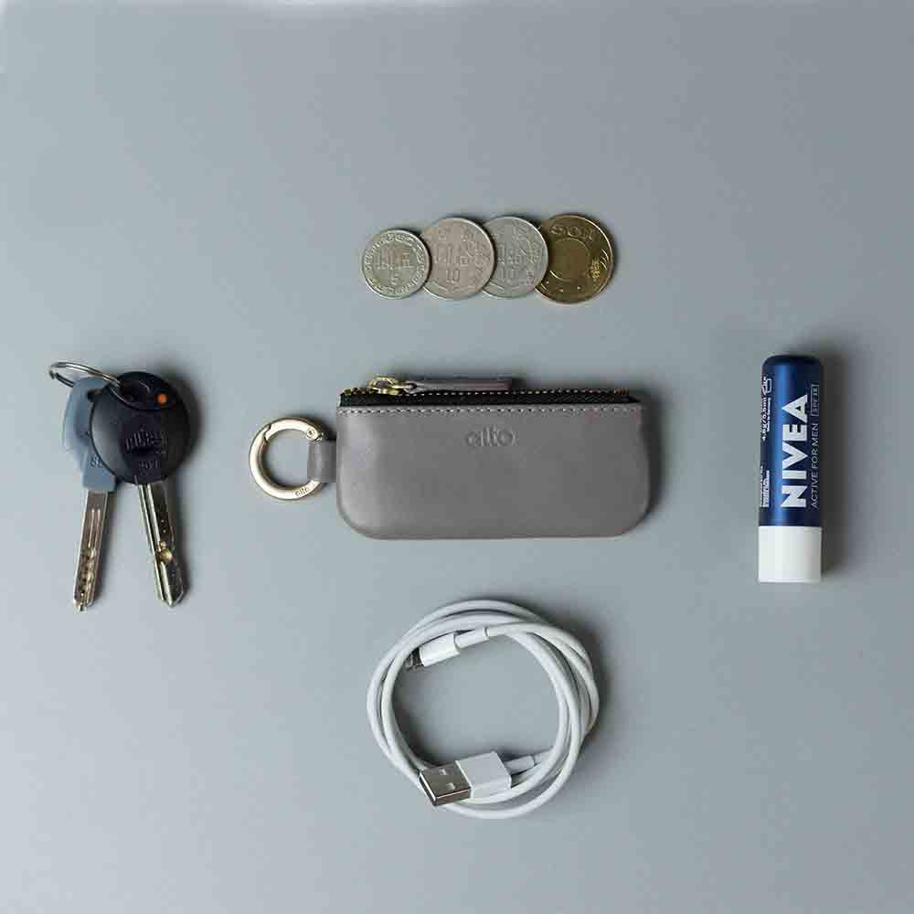 惜福品 - 皮革鑰匙環零錢包 - 礫石灰