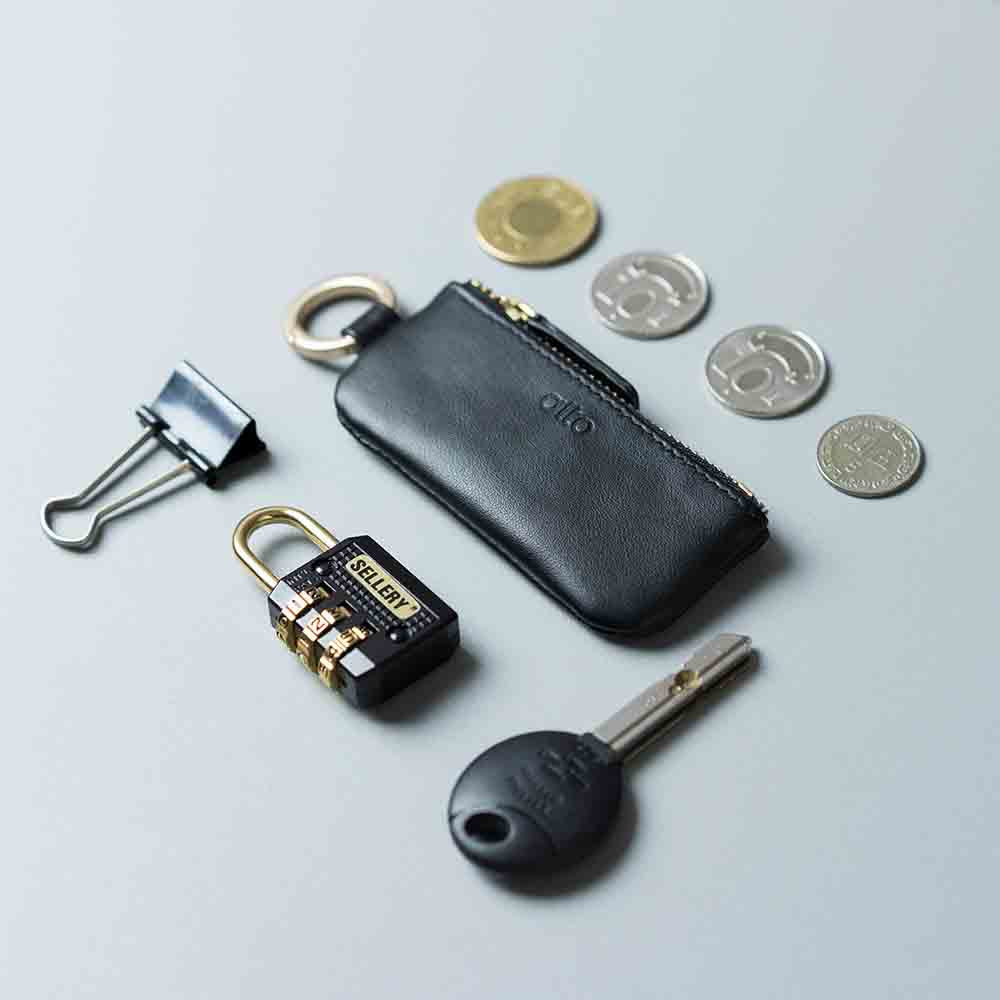 惜福品 - 皮革鑰匙環零錢包 - 渡鴉黑