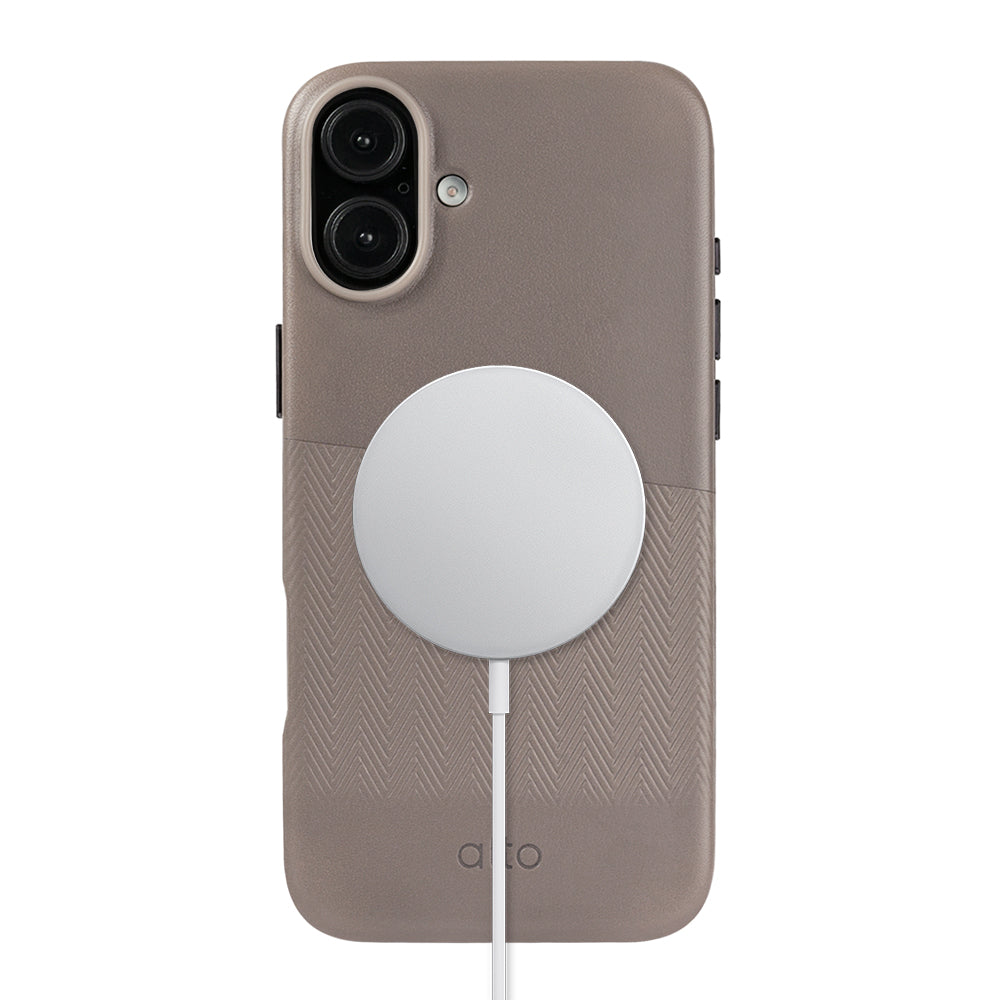 iPhone 16 Plus - Herring 磁吸壓紋皮革手機殼 - 礫石灰