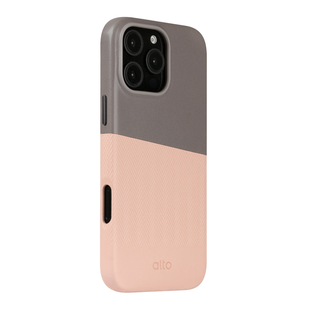 iPhone 16 Pro Max - Herring 磁吸壓紋皮革手機殼 - 礫石灰/迷霧粉
