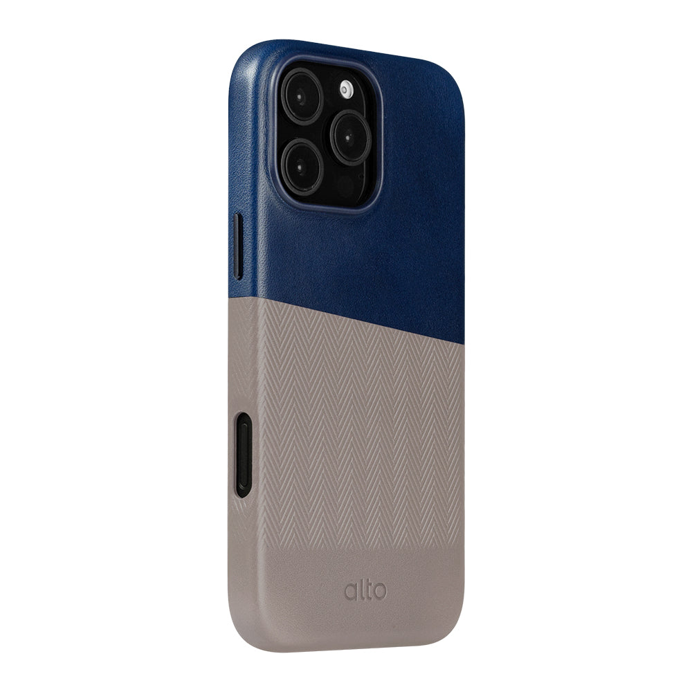 iPhone 16 Pro Max - Herring 磁吸壓紋皮革手機殼 - 海軍藍/礫石灰