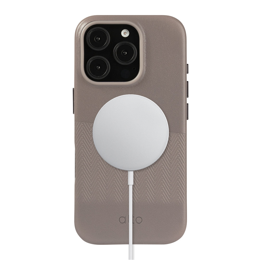 iPhone 16 Pro - Herring 磁吸壓紋皮革手機殼 - 礫石灰