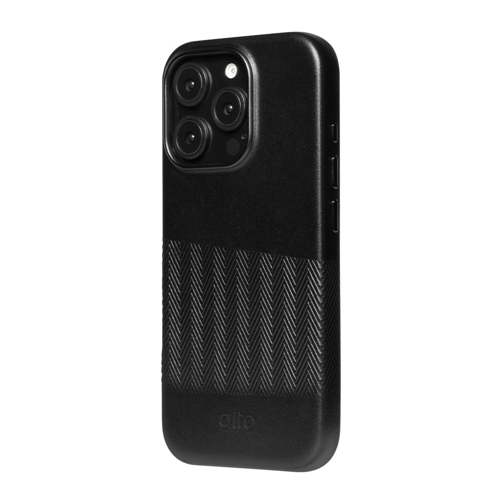 惜福品 - iPhone 16 Pro - Herring 磁吸壓紋皮革手機殼 - 渡鴉黑